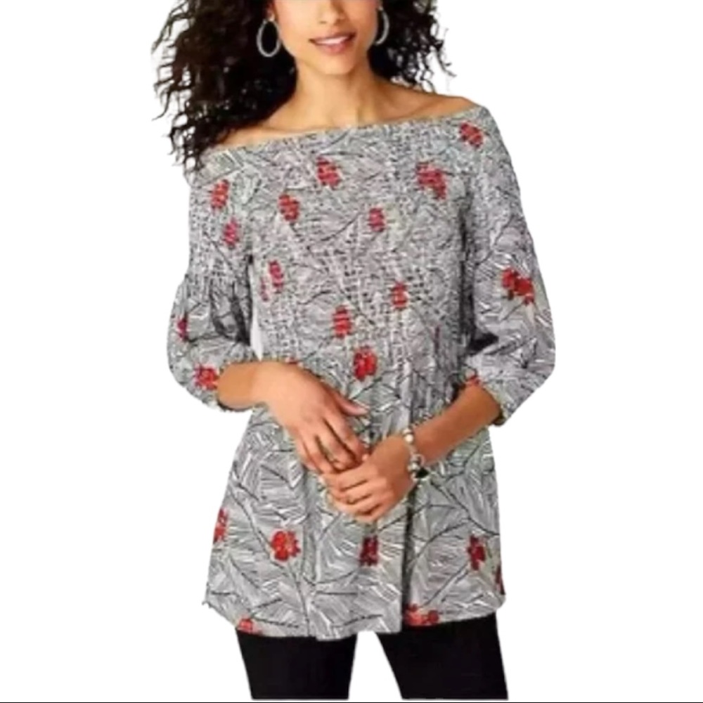 J. Jill Smocked Graphic Floral Peasant Top | NWT